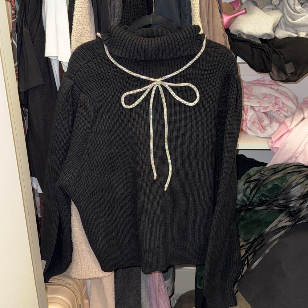 Eloquii Black Sweater with White Bow Accent
